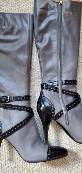 Sergio Rossi, Leather Knee high Boots, Grey - Picture 8 of 13